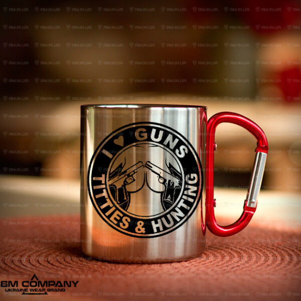 Железная кружка с карабином GUNS TITTIES