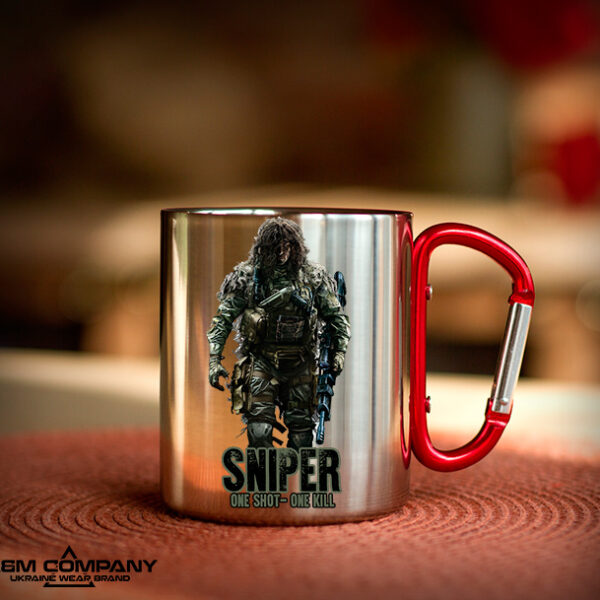 Железная кружка с карабином SNIPER UKR