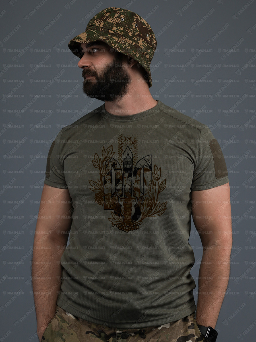 Тактическая футболка CoolMax Козацький герб олива