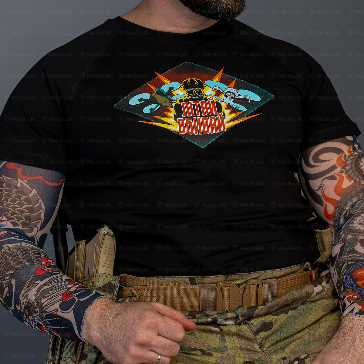 Тактическая футболка Літай-вбивай коттон черная Тактическая футболка Літай-вбивай коттон черная
